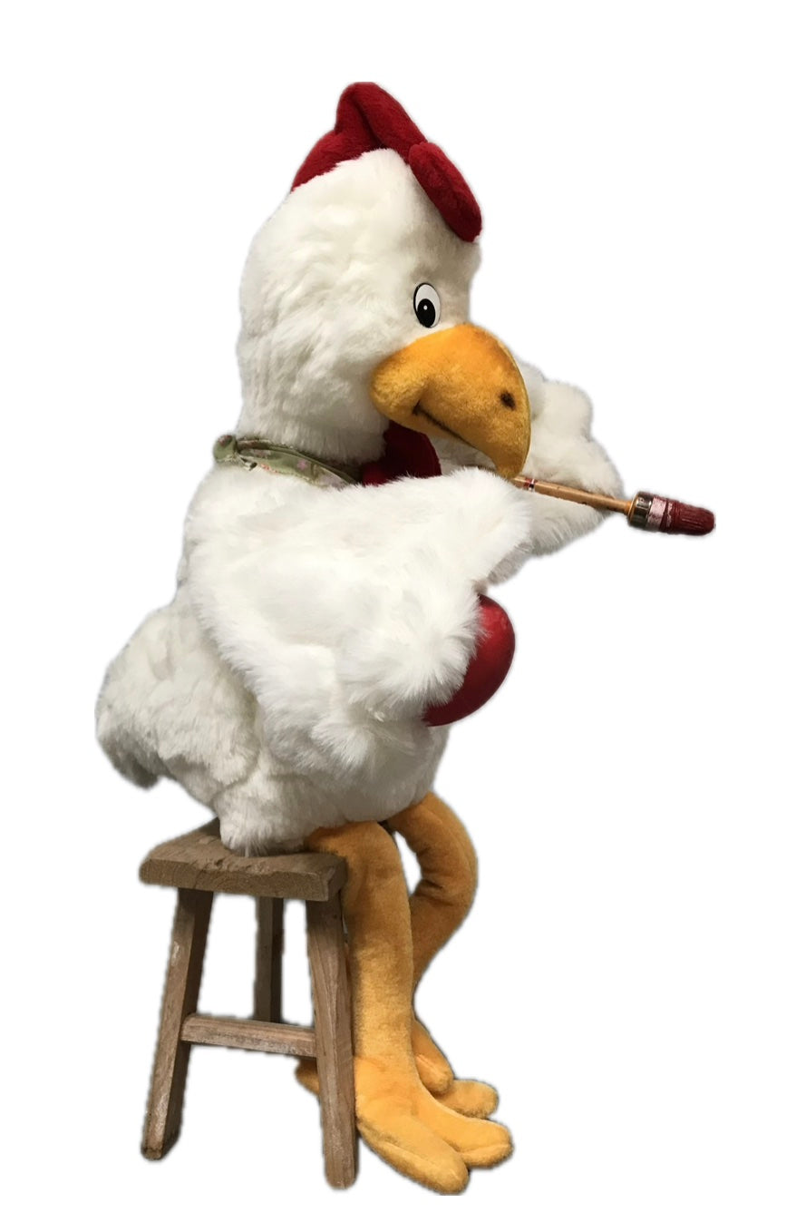 Huhn bemalt Ei mit roter Farbe