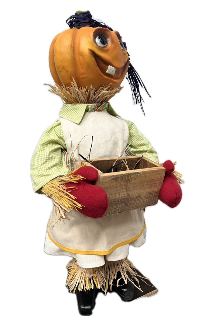 Kürbismännchen mit Holzkiste