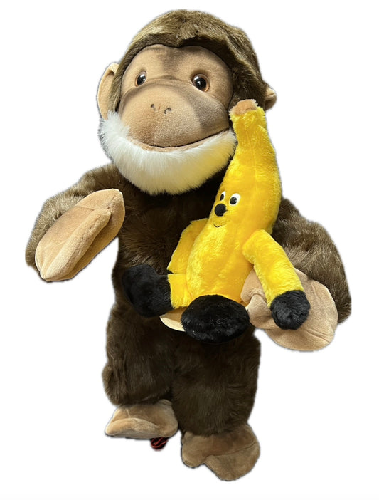 Affe 80 cm mit Plüschbbanane und 2 Bewegungen