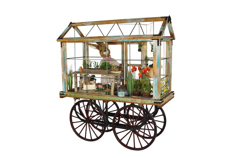 Roll on Roll of-Schaustück Gewächshaus mit Hase und Kunstblumen