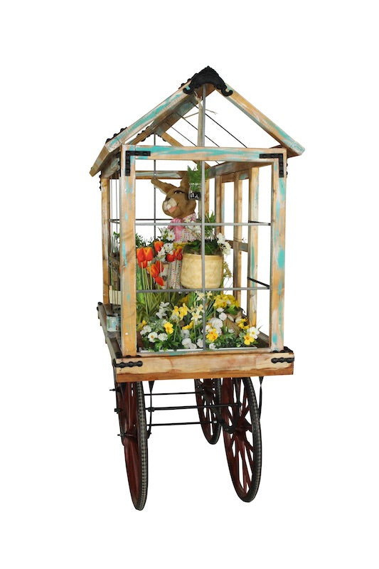 Roll on Roll of-Schaustück Gewächshaus mit Hase und Kunstblumen