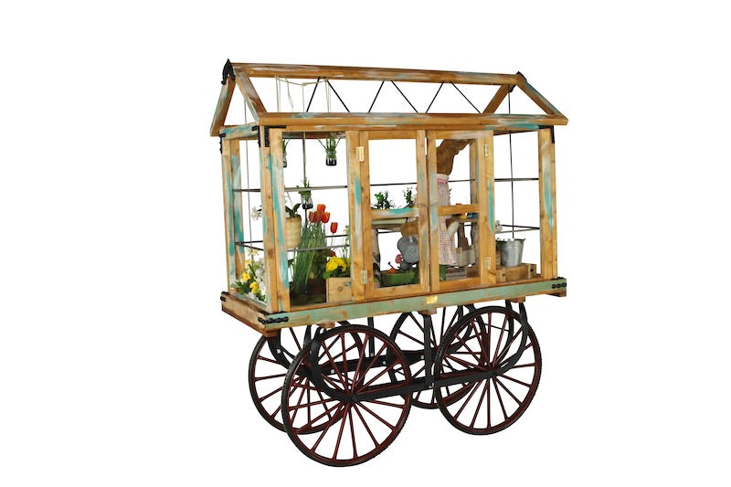 Roll on Roll of-Schaustück Gewächshaus mit Hase und Kunstblumen