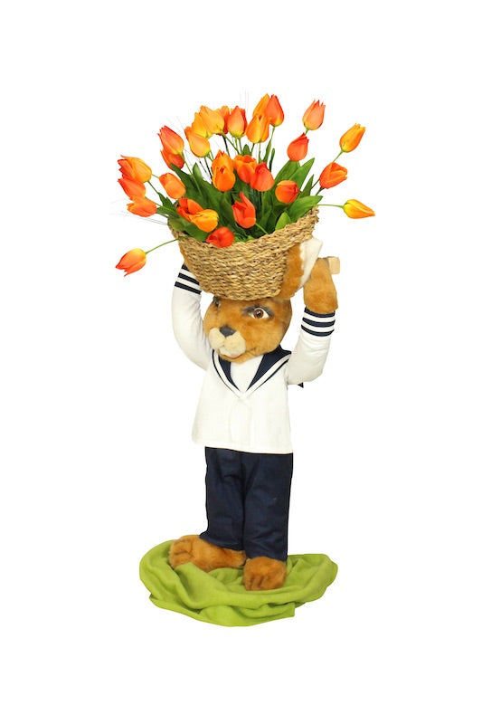 Hase Matrose mit Blumenkorb