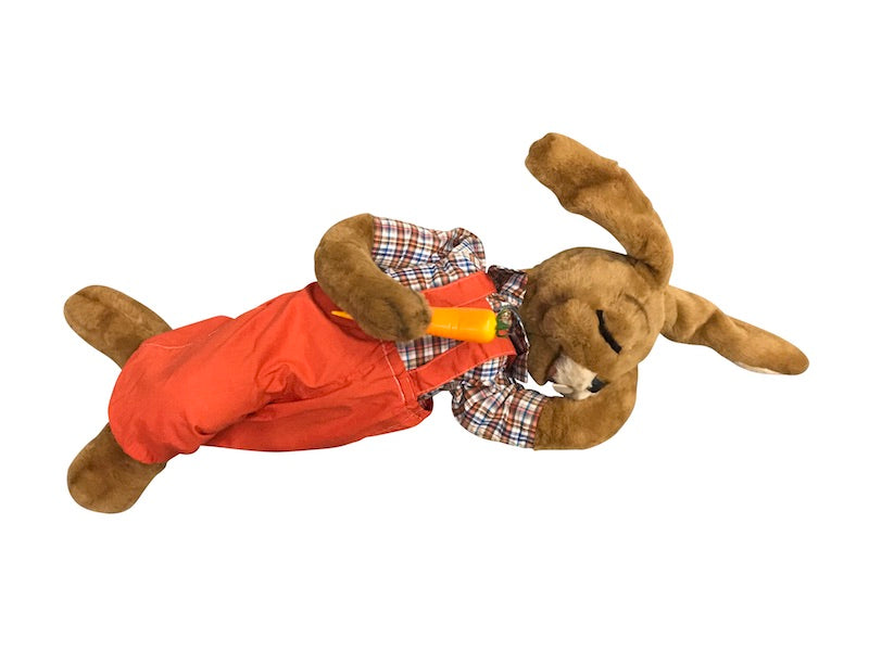 Hase schlummert mit Rübe in der Pfote