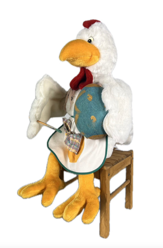 Huhn auf Hocker bemalt Ei