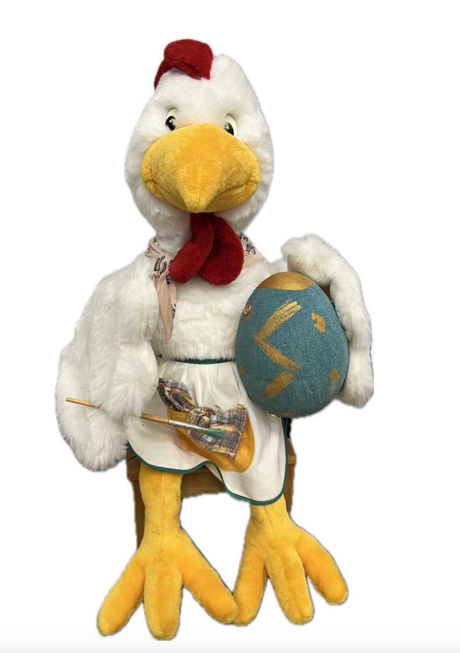 Huhn auf Hocker bemalt Ei