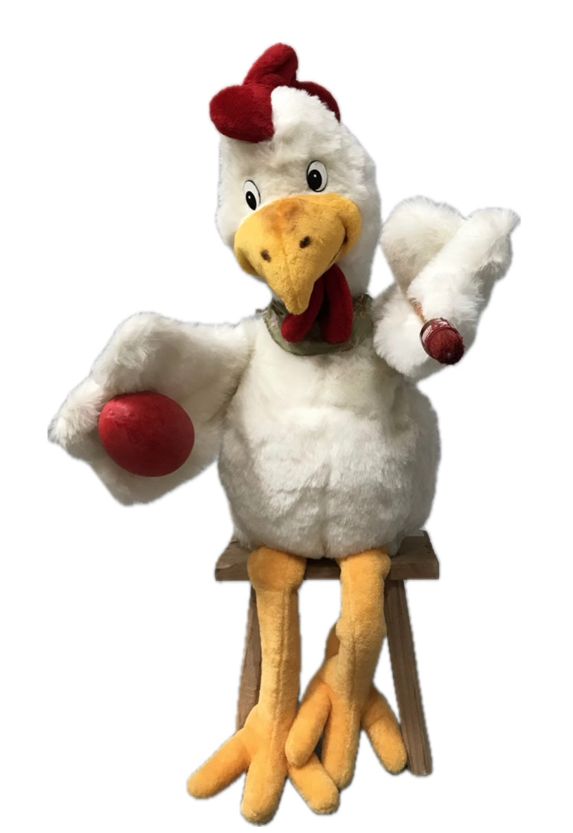 Huhn bemalt Ei mit roter Farbe