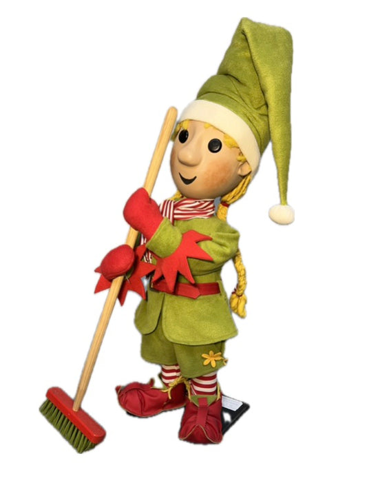 Elf mit Knopfaugen und  Besen (Weihnachtsbäckerei)