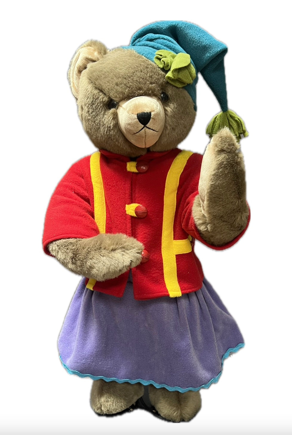 Teddybär-Mädchen mit bunter Winterkleidung